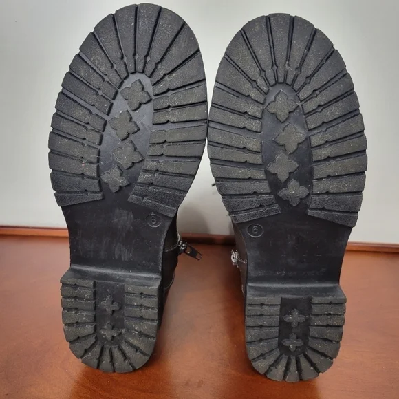 Michael Kors Dark Brown Leather with Gold Detail Lace/Zip Combat Boots Size 6 - Picture 11 of 12